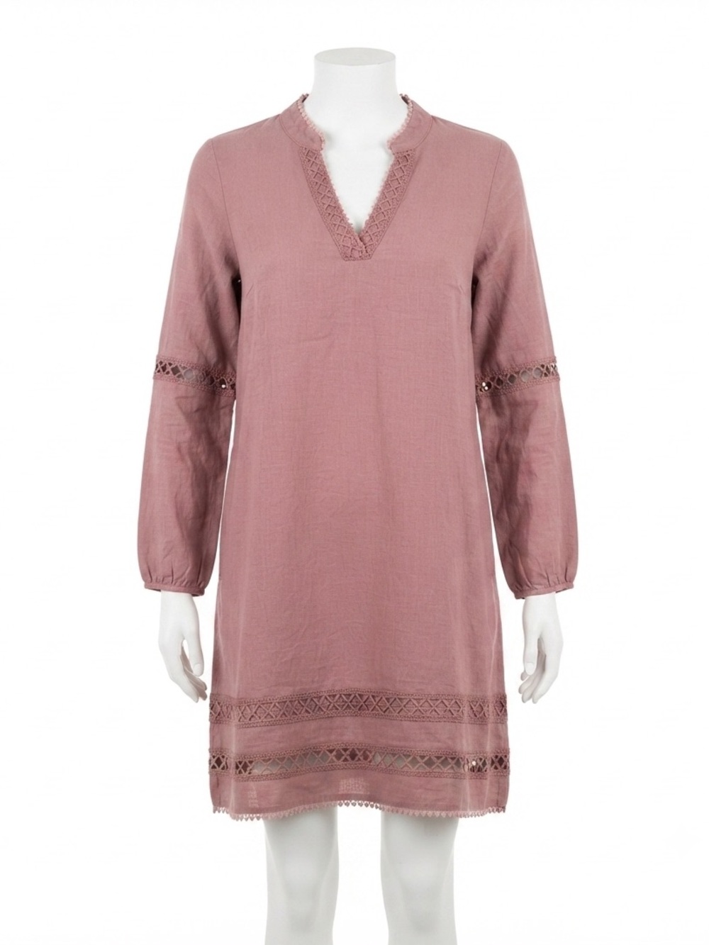 LAFFAIRE Los Angeles Linen Blend Boho Crochet Trim Dress